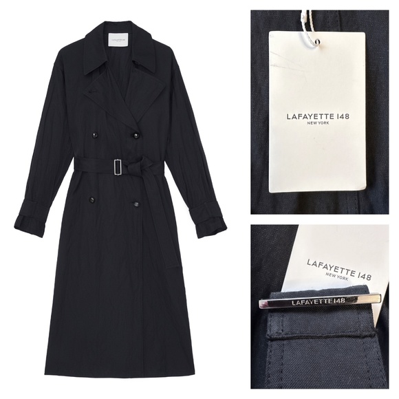 Lafayette 148 black belted trench coat - Picture 7 of 15